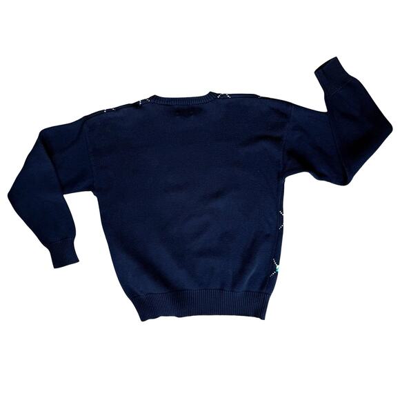 Vtg Preppy Navy Blue Sweater Mens XL Cotton Argyle Nautical Resort Y2K Academia - Picture 5 of 11